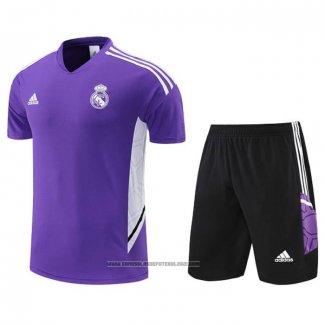 Fato de Treino Real Madrid Manga Curta 2022-2023 Purpura - Calcas Curta